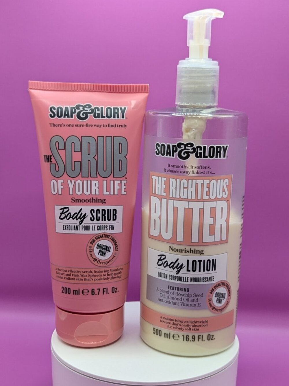 Soap & Glory Righteous Body Butter & Body Scrub Orig Pink FS Used GC Lots Left!